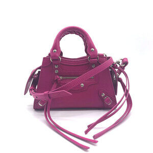 Balenciaga NEO CITY Crossbody Bag Magenta Red silver leather